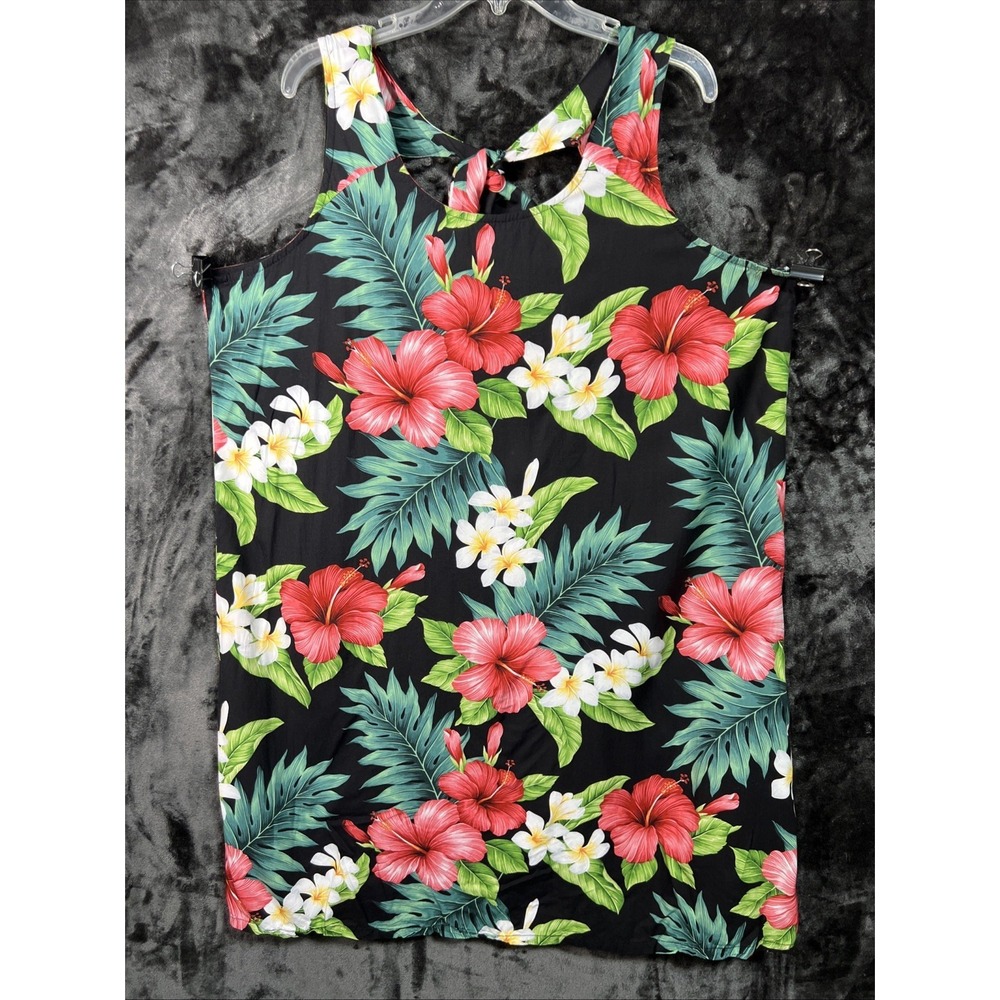 RJC Puanani Paradise Hibiscus Dark Floral Sleeveless Dress Sz 2XL Cotton‎ Hawaii